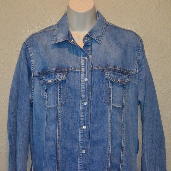 Sz M Chiqle Western Denim Shirt Dress with  Pearl Snaps - Picture 5 of 16
